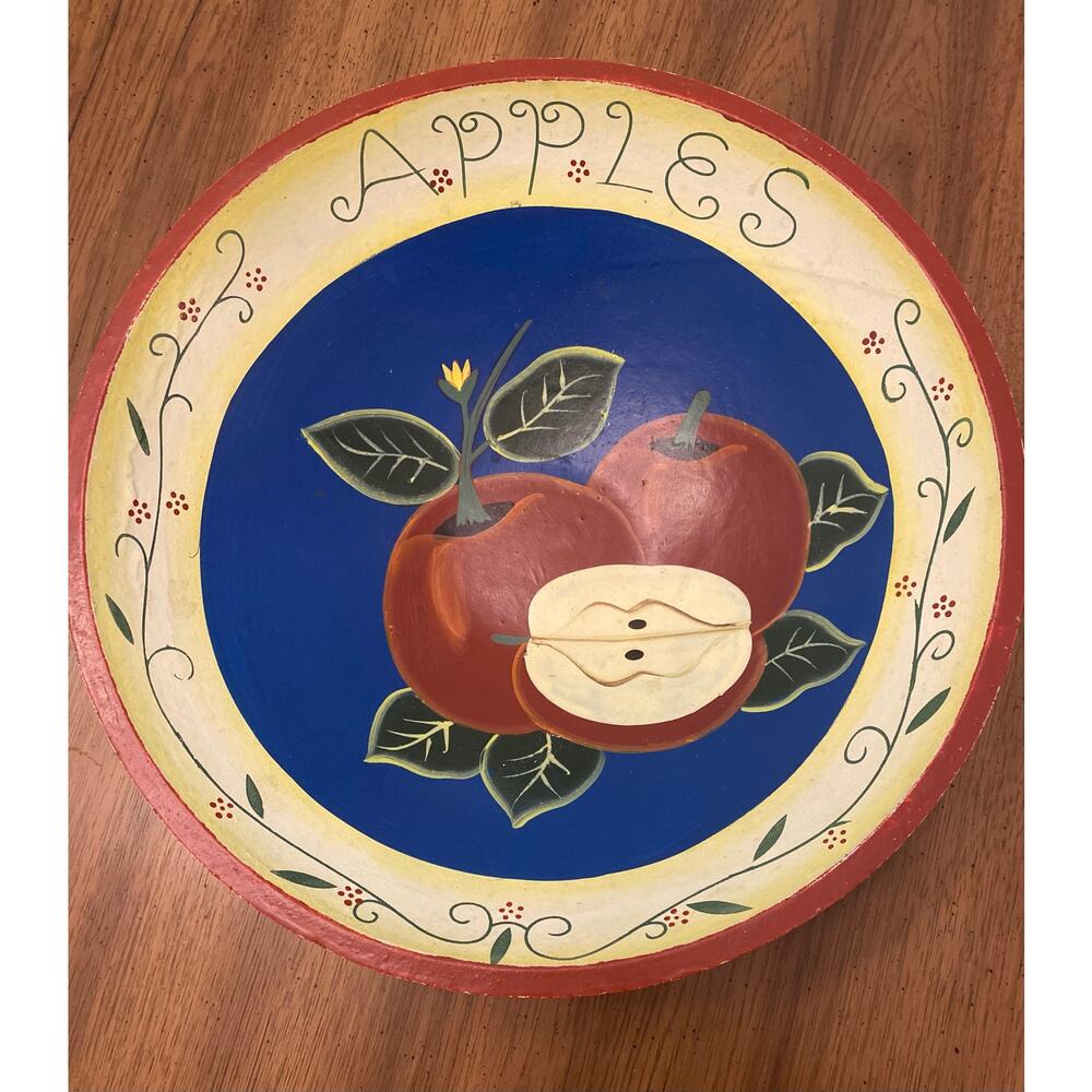 Vintage Decorative Large Bowl‎ Apple Motif Red Blue Yellow